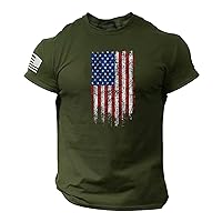 Mens American Flag Shirts Big and Tall Graphic Short Sleeve Crewneck 4th of July Patriotic Shirt Workout Muscle Tees