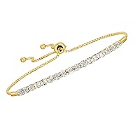 Diamond Adjustable Bolo Bracelet for Women, 14K Rose Gold-plated Sterling Silver/14K Gold-plated Sterling Silver/Sterling Silver, Easy-On Easy-Off - 1/10 cttw (6, 7 and 8 inch Wrist Size)