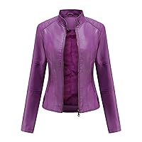 Spring Autumn Woman Leather Jacket Slim Stand Collar Solid Faux Locomotive Oversize PU Coat Tops