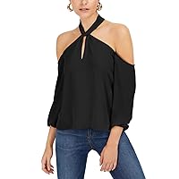 Women's Keyhole Cold-Shoulder Top Black Size Small