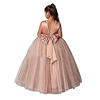ZHengquan Flower Girls Satin Tulle Princess Dress for Wedding Pageant Dresses Kids Pearls Prom Dress with Bow-Knot
