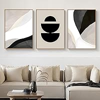 Black White Beige Wall Art Abstract Geometric Poster Prints Neutral Black Painting for Home Decor Minimalist Boho Wall Art Mid Century Modern Decor Geometric Pictures Wall Decor 16x24inch No Frame