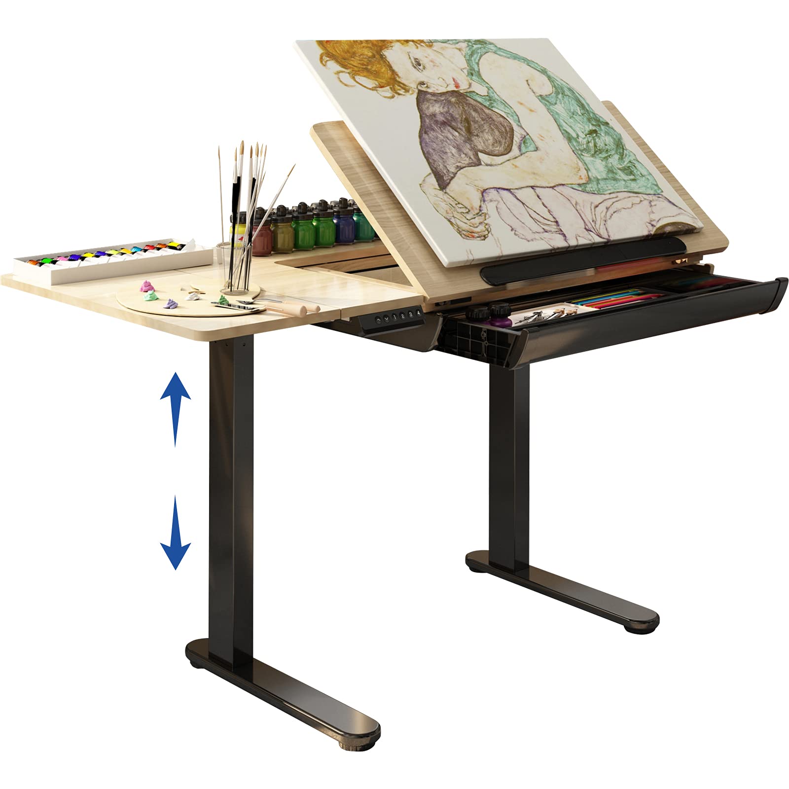 FLEXISPOT Comhar Adjustable Drafting Table, Electric Standing Desk with Storage Drawers for Writing Drawing Crafting Working, 47.2" W x 23.6&#3...