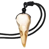 TUMBEELLUWA Raven Skull Pendant Necklace for Unisex Hand Carved Stone Crow Head Pendant with Adjustable Black Cord