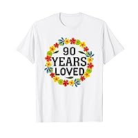 Floral 90 Years Loved Mom Grandma 90 Years Old Birthday T-Shirt