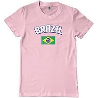 Threadrock Big Girls' Brazil Brazilian Flag Youth T-Shirt S Pink