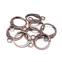 20pcs/lot 14×12mm Red Copper Round French Lever Earring Hooks Wire Settings Base Hoops Earrings for DIY Earring Designs Jewelry Making Supplie (Red Copper)