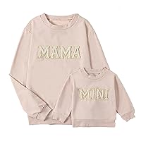 Winioder Mommy and Me Matching Outfits Letter Print Crewneck Pullover Sweatshirt Long Sleeve Shirt Tops Baby Clothes