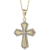 14k Gold Diamond Gothic Cross Necklace, 0.31 cttw 7/8 inch tall