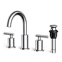 FORIOUS Chrome Bathroom Faucet 3 Hole, 8 inch Widespread Sink Faucet for Bathroom 3 Pieces with Metal Pop-up Drain Assembly, 2 Handle Basin Faucet Polished Silver with cUPC Supply Lines, Spread Faucet