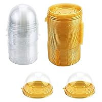 Naisicore Mini Dessert Containers, 50pcs 7cm/2.8inch Transparent Small Cake Containers with Lids, Mooncake Dome Box, Clear Muffin Pod Holder for Home Bakery (Golden)
