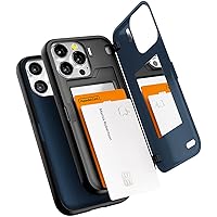 GOOSPERY Magnetic Door Bumper Compatible with iPhone 13 Pro Case, Card Holder Wallet Case, Easy Magnet Auto Closing Protective Dual Layer Sturdy Phone Back Cover - Navy