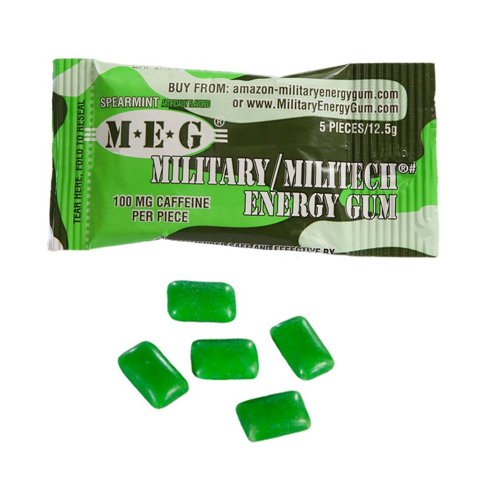 MEG - Military Energy Gum | 100mg of Caffeine Per Piece + Increase Energy + Boost Physical Performance + Spearmint (1,440 Count)