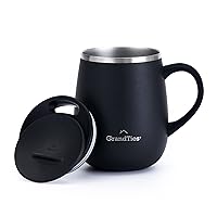 GRANDTIES Insulated Coffee Mug with Handle - Sliding Lid for Splash-Proof 16 oz Wine Glass Shape Thermos Tumbler with Double Walled Vacuum Stainless Steel to Keeps Beverages Hot or Cold - Black