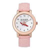 Rock Red Lobster Casual Watches for Women Classic Leather Strap Quartz Wrist Watch Ladies Gift