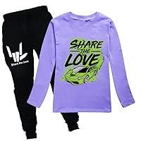 Kids 2 Piece Sets Share the Love Clothing Outfits Fall Casual Lightweight Crewneck Long Sleeve Tops for Boys Girls