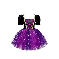 Halloween Witch Costumes for Girls Sparkle Tutu Tulle Dress Princess Outfits Party Rave Festival Cosplay Dress Up