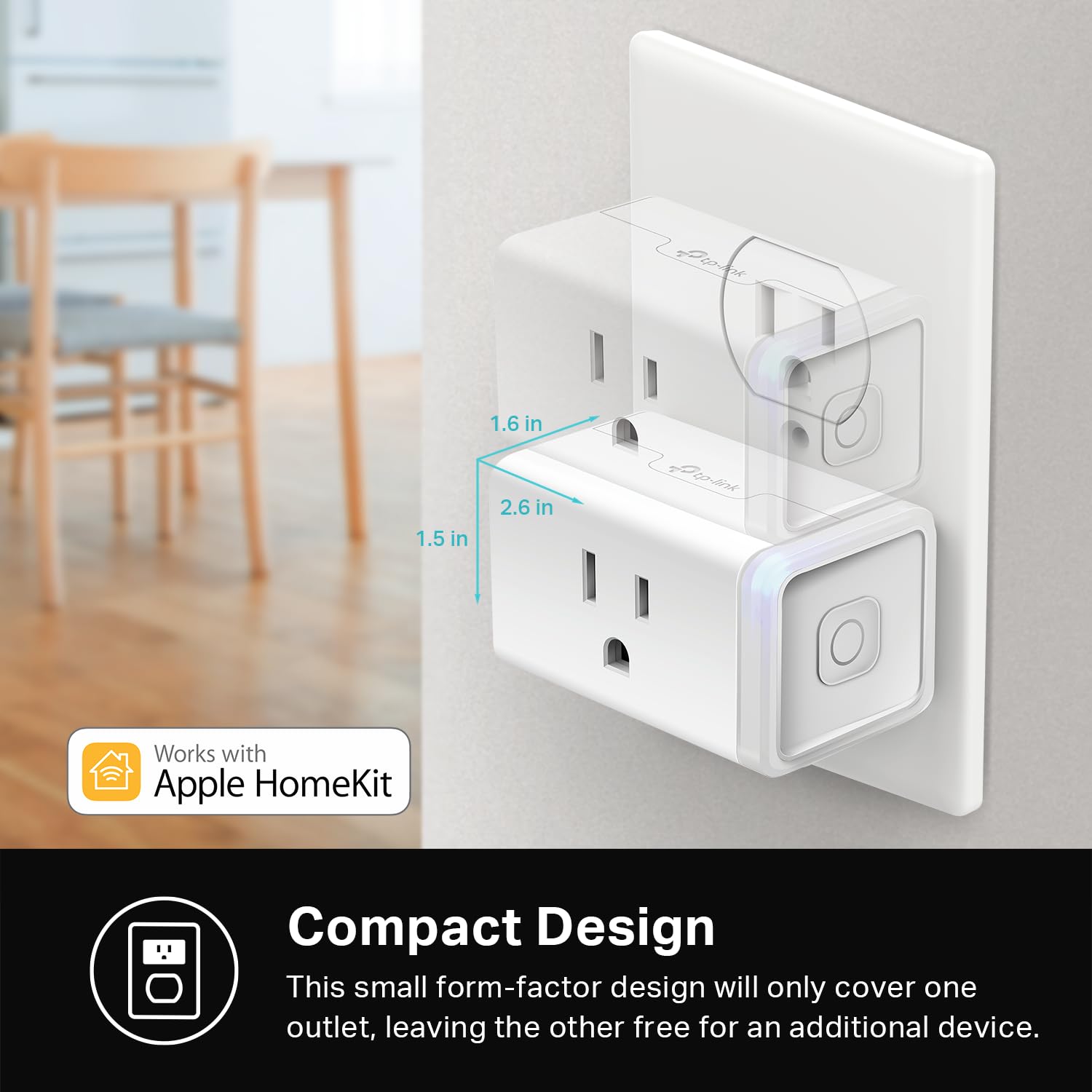 Kasa Smart Plug Mini 15A, Apple HomeKit Supported, Smart Outlet Works with Siri, Alexa & Google Home, UL Certified, App Control, Scheduling, Timer, 2.4G WiFi Only, 2-Pack (EP25P2), White