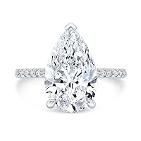 Riya Gems 5.25 CT Pear Cut Colorless Moissanite Engagement Ring Wedding Band Gold Silver Solitaire Ring Halo Ring Vintage Antique Anniversary Promise Gift Bridal Ring