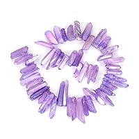 2 Strands Adabele Natural Raw Healing Crystal Quartz Medium Size Pendulum Spike Point Violet Tanzanite AB Titanium Coated (30 Inch Total) Gemstone Stick Loose Drop Beads GA-D9