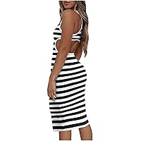 Women Sexy Striped Sleeveless Tank Dresses Summer Cut Out Backless Bodycon Mini Dress Slim Fit Buttocks Casual Dress
