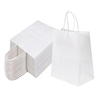 100 Pack 8x4.75x10 Inch Medium White Kraft Paper Bags with Handles Bulk, Craft Paper Gift Bags for Party Favors Grocery Retail Shopping Business Goody Merchandise Take Out Blank Sacks (100pcs)