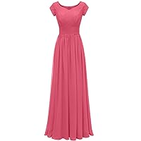 Modest V Neckline Empire Waist Chiffon Bridesmaid Gown Evening Prom Dresses Size 16-Hot Pink
