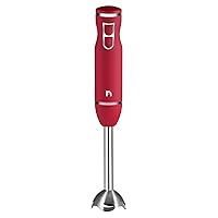 Immersion Hand Blender 2 Speed Stick Mixer with Stainless Steel Shaft & Blade 300 Watts Easily Food, Mixes Sauces, Purees Soups, Smoothies, and Dips, Red