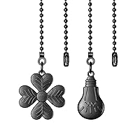 EIFHYT Ceiling Fan Pull Chain Set, Light Bulb and Fan Pattern Pull Chain Extension 12 Inch 3mm Diameter Beaded Ball Connector Best for use with Ceiling Fan Lighting (1 Set Black), 1Set