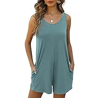 Nfsion Womens Summer Casual Loose Tank Romper Sleeveless Crewneck Jumpsuit Shorts Romper with Pockets