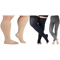 (9 Pairs) Wide Calf Compression Support Stockings Men & Women 20-30mmHg Open Toe - Plus Size Compression Knee Hi Prevents Swelling Pain Varicose Veins - Beige & Black & Gray