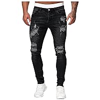Ripped Jean,Men's Ripped Skinny Jeans Distressed Stretchy Denim Pants Frayed Zipper Fly Slim Fit Pant Biker Jeans