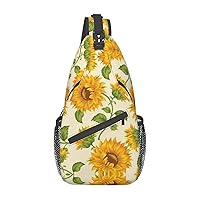 Sling Backpack,Travel Hiking Daypack Beautiful Yellow Sunflower Print Rope Crossbody Shoulder Bag
