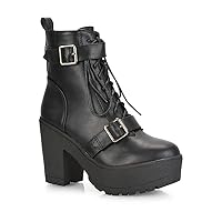 Womens Lace Up Ankle Boots Ladies Cleated Platform Sole Retro Goth Combat Booties
