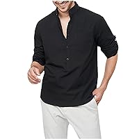 Mens Button Down Shirt Linen Cotton Shirts Casual Long Sleeve Spread Collar Lightweight Beach Plain Tops 2024 Fashion
