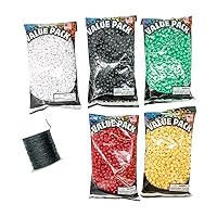 Wordless Bracelet Plan of Salvation Teaching Kit- Black, White, Red, Green, Yellow Plastic Beads-5 Pack- 9mm Opaque 900 Count Each- 100 Yards Waxed Cotton Thread Cord
