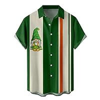 Men's St. Patrick's Day Bowling Shirt Casual Vintage Short Sleeve Button Down Shirts Cute Shamrock Clover Print Tops