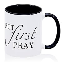 Funny Coffee Mugs But First Pray Ceramic Tea Mug Cool Ceramic Mugs Gifts for Dad Son Employees Senior Citizens 11oz Black