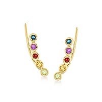 RS Pure by Ross-Simons 0.29 ct. t.w. Multi-Gemstone Ear Climbers in 14kt Yellow Gold