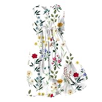 XJYIOEWT Floral Dress,Women Korean Style Dresses Lace Up Waist Defined Shirt Midi Dress Summer Half Sleeve Trendy A Lin
