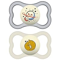 MAM Supreme Night Baby Pacifier, for Sensitive Skin, Patented Nipple, 2 Pack, 16+ Months, Unisex,2 Count (Pack of 1)