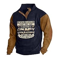 Mens Long Sleeve Henley Shirts Button Up Mock Neck Sweatshirt Elbow Patches Lapel Collar Outdoor Pullover Sweater