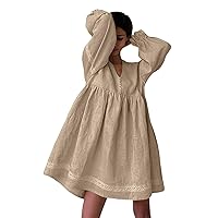XJYIOEWT Womens Maxi Dress,A Lines Women Dress for Women Temperament Commuting V Neck Sleeve Loose Fit Dress Dresses for