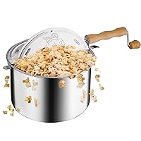Stovetop Popcorn Maker - 6-Quart Aluminum Popcorn Popper with Hand Crank, Vented Lid, and Stir Paddle by Great Northern Popcorn (Silver)
