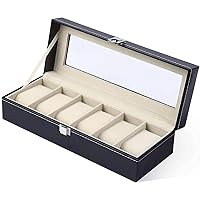 Jewellery and Watch Organiser Box Men's and Women's Watch Box Holder Organizer Case In 6 Slots of watches In PU Leather (Black) (Watch_Box_1), One size, Leather