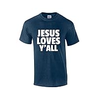 Jesus Loves Y'all Mens Christian Short Sleeve T-Shirt Graphic Tee