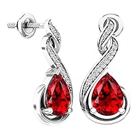 Dazzlingrock Collection 8X6 MM Each Pear Gemstone & Round Diamond Ladies Infinity Teardrop Dangling Earrings, Sterling Silver