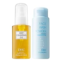 DHC Deep Cleansing Oil 2.3 fl. oz and Face Wash Powder, Exfoliating Double Cleanse, Hydrating, Makeup Remover, Fragrance and Colorant Free, Ideal for All Skin Types, 2.3 fl. oz and 1.7 oz. Net wt.