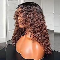 Brazilian Hair Curly Human Hair Wig Ombre 1b/33 Color Lace Front Wig 13x4 HD Transparent Lace Glueless Wigs Deep Wave Remy Human Hair with Baby Hair Bleached Knots 150% Density 22inch