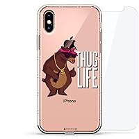 Funny: Thug Life Bear Wearing Sunglasses and Chain Air Series 360 Bundle: Clear case with 3D-Printed Design & Air Cushions + Tempered Glass for iPhone Xs/X